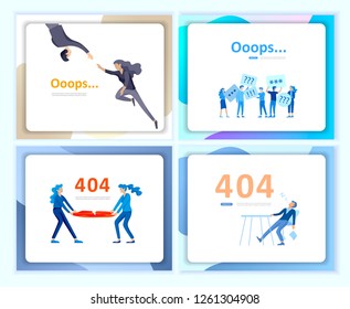 Set of Landing page templates Error page illustration with People characters and cat. Page not found. Vector concept illustration for 404 error with Funny cartoon workers