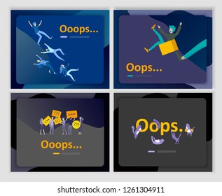 Set of Landing page templates Error page illustration with People characters and cat. Page not found. Vector concept illustration for 404 error with Funny cartoon workers