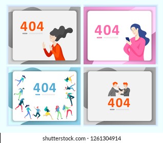 Set of Landing page templates Error page illustration with People characters and cat. Page not found. Vector concept illustration for 404 error with Funny cartoon workers