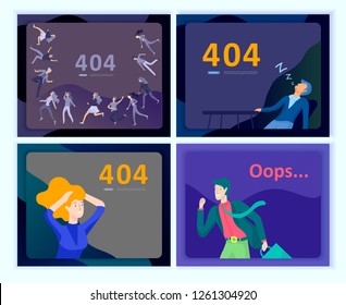 Set of Landing page templates Error page illustration with People characters and cat. Page not found. Vector concept illustration for 404 error with Funny cartoon workers