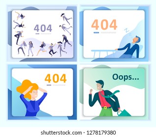 Set of Landing page templates Error page illustration with People characters and cat. Page not found. Vector concept illustration for 404 error with Funny cartoon workers