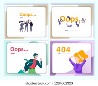 Set of Landing page templates Error page illustration with People characters and cat. Page not found. Vector concept illustration for 404 error with Funny cartoon workers