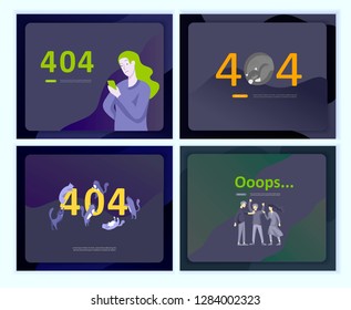 Set of Landing page templates Error page illustration with People characters and cat. Page not found. Vector concept illustration for 404 error with Funny cartoon workers