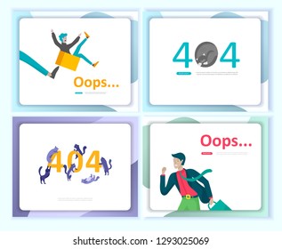 Set of Landing page templates Error page illustration with People characters and cat. Page not found. Vector concept illustration for 404 error with Funny cartoon workers