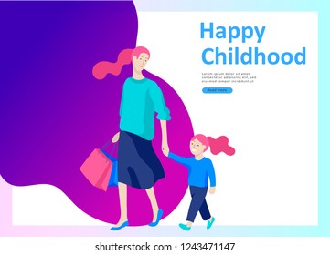 Set of Landing page templates for happy mothers day, child health care, happy childhood and children, goods and entertainment for mother with children. Parent with daughter or son have fun togethers