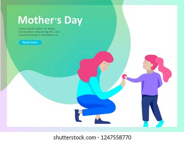 Set of Landing page templates for happy mothers day, child health care, happy childhood and children, goods and entertainment for mother with children. Parent with daughter or son have fun togethers