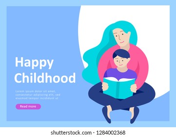 Set of Landing page templates for happy mothers day, child health care, happy childhood and children, goods and entertainment for mother with children. Parent with daughter or son have fun togethers