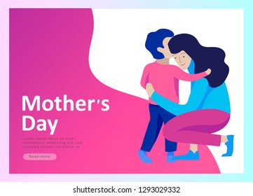 Set of Landing page templates for happy mothers day, child health care, happy childhood and children, goods and entertainment for mother with children. Parent with daughter or son have fun togethers