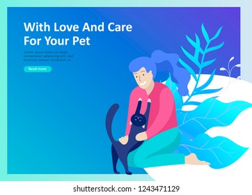Set of Landing Page Templates with Vector Symbol. Happy people with their pets, a cat loves its owners, care and love, a pet shop and a veterinary pharmacy. Animal Day and adoption. Vector