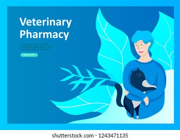 Set of Landing Page Templates with Vector Symbol. Happy people with their pets, a cat loves its owners, care and love, a pet shop and a veterinary pharmacy. Animal Day and adoption. Vector