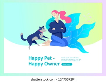 Set of Landing Page Templates with Vector Symbol. Happy people with their pets, a cat loves its owners, care and love, a pet shop and a veterinary pharmacy. Animal Day and adoption. Vector