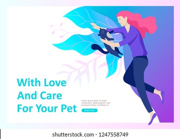 Set of Landing Page Templates with Vector Symbol. Happy people with their pets, a cat loves its owners, care and love, a pet shop and a veterinary pharmacy. Animal Day and adoption. Vector
