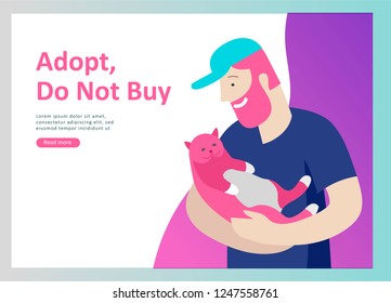 Set of Landing Page Templates with Vector Symbol. Happy people with their pets, a cat loves its owners, care and love, a pet shop and a veterinary pharmacy. Animal Day and adoption. Vector