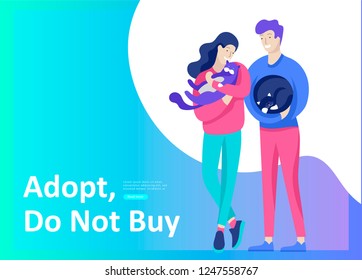 Set of Landing Page Templates with Vector Symbol. Happy people with their pets, a cat loves its owners, care and love, a pet shop and a veterinary pharmacy. Animal Day and adoption. Vector