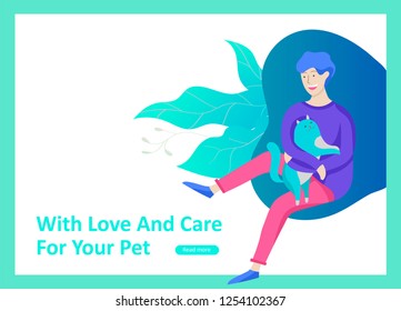 Set of Landing Page Templates with Vector Symbol. Happy people with their pets, a cat loves its owners, care and love, a pet shop and a veterinary pharmacy. Animal Day and adoption. Vector