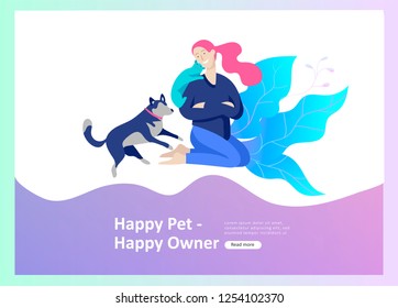 Set of Landing Page Templates with Vector Symbol. Happy people with their pets, a cat loves its owners, care and love, a pet shop and a veterinary pharmacy. Animal Day and adoption. Vector