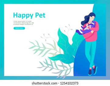 Set of Landing Page Templates with Vector Symbol. Happy people with their pets, a cat loves its owners, care and love, a pet shop and a veterinary pharmacy. Animal Day and adoption. Vector