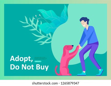 Set of Landing Page Templates with Vector Symbol. Happy people with their pets, a cat loves its owners, care and love, a pet shop and a veterinary pharmacy. Animal Day and adoption. Vector