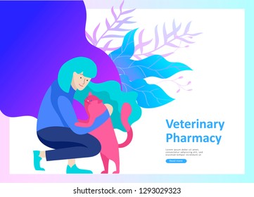 Set of Landing Page Templates with Vector Symbol. Happy people with their pets, a cat loves its owners, care and love, a pet shop and a veterinary pharmacy. Animal Day and adoption. Vector