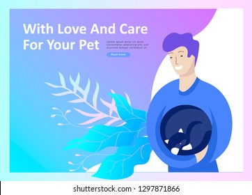 Set of Landing Page Templates with Vector Symbol. Happy people with their pets, a cat loves its owners, care and love, a pet shop and a veterinary pharmacy. Animal Day and adoption. Vector