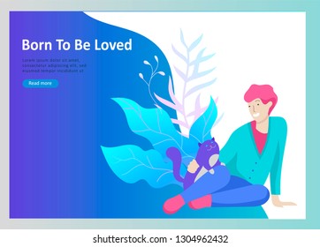 Set of Landing Page Templates with Vector Symbol. Happy people with their pets, a cat loves its owners, care and love, a pet shop and a veterinary pharmacy. Animal Day and adoption. Vector
