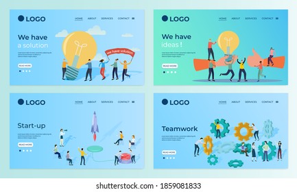 Eine Reihe von Landing Page Templates.Brainstorming, Start, Teamwork.Templates zur Verwendung in der Entwicklung von mobilen Anwendungen.Flat Vektorgrafik.