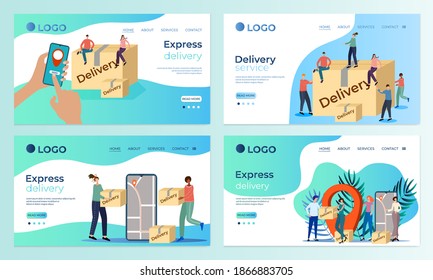 A set of landing page templates.Express delivery service.Templates for use in mobile app development.Flat vector illustration.