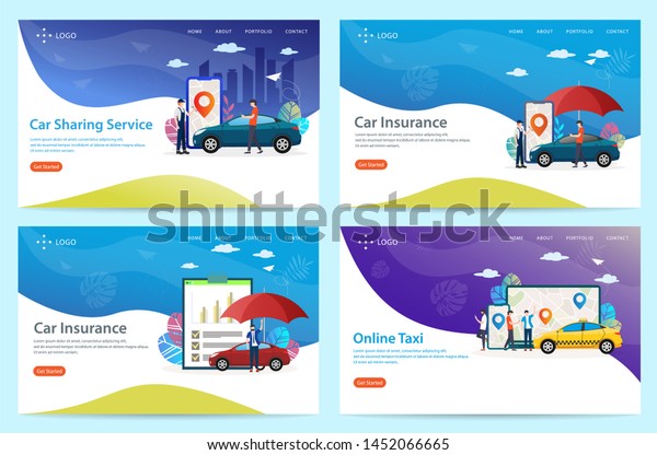 set of landing page with the theme of the car,\
vector illustration, can use for, template, ui, web, mobile app,\
poster, banner, flyer