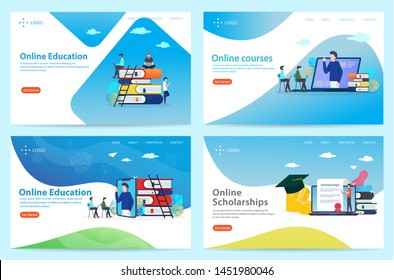 set of landing page with the theme of education, vector illustration, can use for, template, ui, web, mobile app, poster, banner, flyer