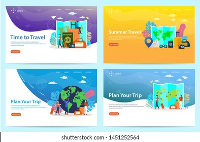 set of landing page with travel themes, vector illustration, can use for, template, ui, web, mobile app, poster, banner, flyer