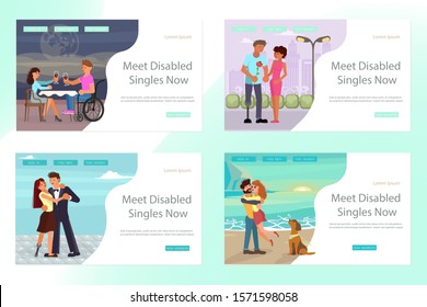Set of Landing page for Virtual relationships, online dating, and social networking of disabled people. Vector illustration