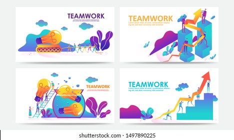 Set of Landing page and web page with teamwork concept. Vector illustration of business people,search for new ideas and analytic. Use for SEO, Web Design, Ui Development, business app. - Vector