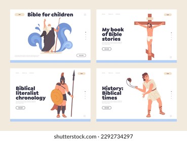 Set of landing page for website with online biblical stories and literalist chronology for education