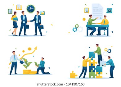 Conjunto de páginas de inicio sobre el tema de la cooperación entre empresas. diseño web.