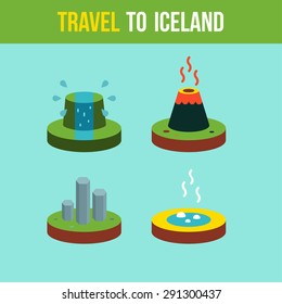 Set landmarks of Iceland in trendy flat style