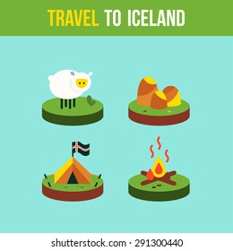 Set landmarks of Iceland in trendy flat style
