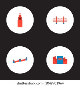 Set of landmarks icons flat style symbols with golden gate, kremlin, great wall and other icons for your web mobile app logo design.