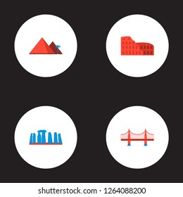 Set of landmarks icons flat style symbols with golden gate, giza, stonehenge and other icons for your web mobile app logo design.