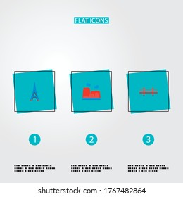 Set of landmarks icons flat style symbols with eiffel tower, golden gate, canyon and other icons for your web mobile app logo design.