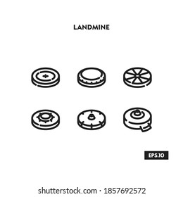 Set of Landmine Icons, Landmine Line art Symbols Vector