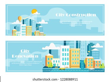 Set landscape architecture of the modern city. Banner vector illustration architecture of the modern city on the background. The concept of construction, architecture, design
