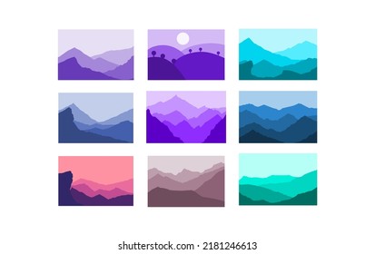 Set of landscape Background with Shiny Vector Mountains 