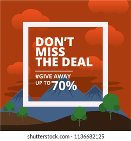 a set of landscape backgrounds, vector illustration; square realistic banners with sunset and sunrise views; great for traveling or vacation posters; with hand drawn plants, mountains