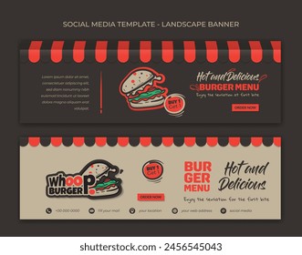 Set of landscape banner template with classic canopy in black and cream background for street food advertising design