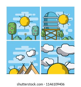Set of landscape cartoons
