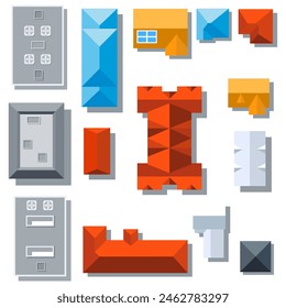 Set of landscape elements Houses. City Top view. Vector illustration in flat style