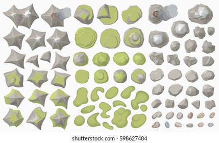 Set of landscape elements. (top view)
Mountains, hills, rocks, stones. (view from above)