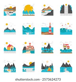 Set of Landscape Flat Icons

