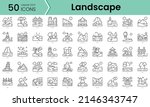 Set of landscape icons. Line art style icons bundle. vector illustration