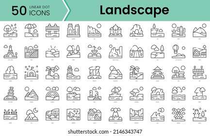 Set of landscape icons. Line art style icons bundle. vector illustration